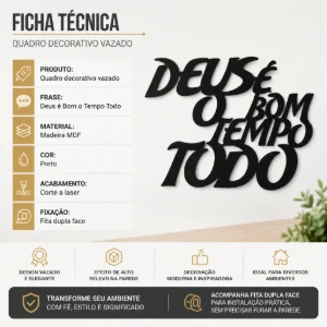 Quadro Deus é Bom o Tempo Todo em MDF 50 x 35 cm - Artesanato e Personalizados