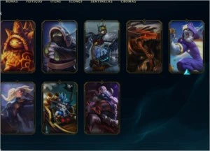 Gold IV, todos campeões habilitados, honra lvl 3, 105 skins - League of Legends LOL