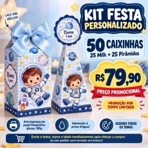 Kit 50 Caixinhas Personalizadas - 25 Milk e 25 Pirâmides - Artesanato e Personalizados