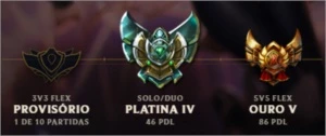 Conta League of Legends - Platina 4 LOL
