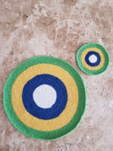 Kit Sousplat e Porta Copo Brasil em Crochê - Artesanato e Personalizados
