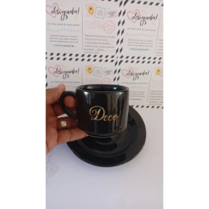 Kits Xícara e Pires Pretos Personalizados - Artesanato e Personalizados
