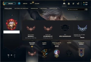 Conta bronze 1 com TODOS os champs e 277 Skins + 3 Prestigio - League of Legends LOL