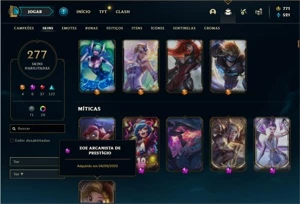 Conta bronze 1 com TODOS os champs e 277 Skins + 3 Prestigio - League of Legends LOL