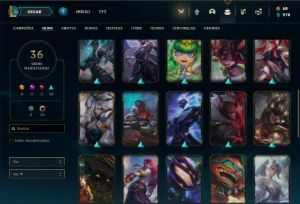 Conta Unranked com 75 Champs e 36 Skins + 33 Cromas - League of Legends LOL