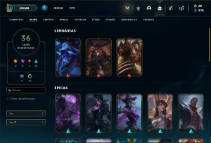 Conta Unranked com 75 Champs e 36 Skins + 33 Cromas - League of Legends LOL