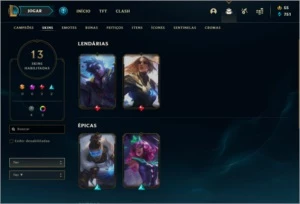 Conta Gold 2, 13 skins - League of Legends LOL