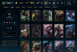 Platina 1 com 70 Champs e 35 Skins + 100 Espolios - League of Legends LOL