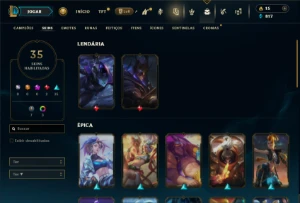 Platina 1 com 70 Champs e 35 Skins + 100 Espolios - League of Legends LOL