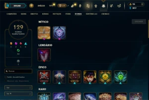 Platina 1 com 70 Champs e 35 Skins + 100 Espolios - League of Legends LOL