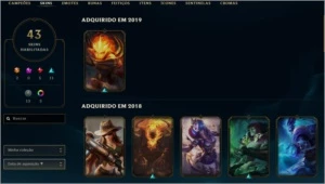 Conta lvl 90, 92 campeões, 43 skins - League of Legends LOL