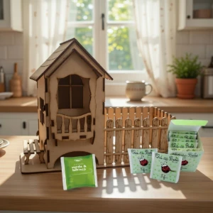 Casa com cerca, teto removivel, suporte para sache de... - Artesanato e Personalizados