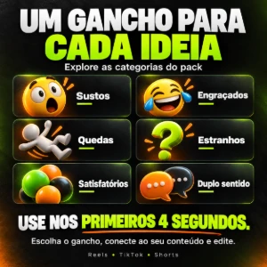 Pack de vídeos de gancho para Reels, TikTok e Shorts - Vídeos e Cortes Cortes Virais