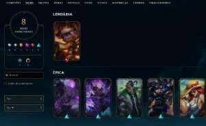 Lol Platina 1, Skin Lendária, 8 Skins No Total, Lvl 34 - League of Legends