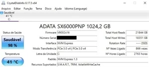 Ssd M2 2280 Nvme Gen 3x4 Pcie 1tb Adata Xpg Sx6000 2100/1500 - Produtos Físicos