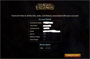 Conta borda plat 5, 70 champs 31 skins e recompensas - League of Legends LOL