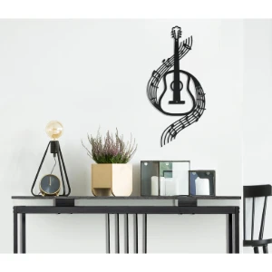 Violão com Notas Musicais em MDF Preto 43 x 20 cm - Artesanato e Personalizados