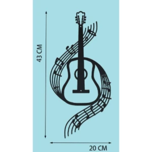 Violão com Notas Musicais em MDF Preto 43 x 20 cm - Artesanato e Personalizados