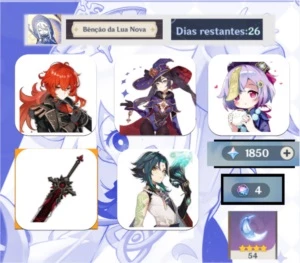 GENSHIN IMPACT AR43 - DILUC + TÚMULO, XIÃO, QIQI E MONA.