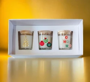 Kit com 3 Velas Merry Christmas de 70 g e Caixa - Artesanato e Personalizados