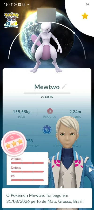 Conta Pokémon GO: Mewtwo 100% (Hundo) na Master Ball + Zygar