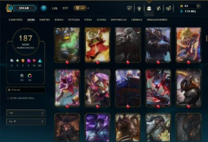 Bronze 3 com TODOS os Champs e 187 Skins ( ADC / SUP / MID ) - League of Legends LOL