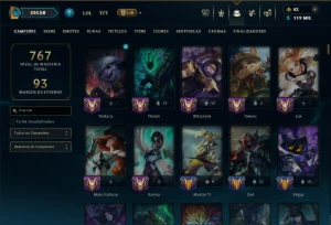 Bronze 3 com TODOS os Champs e 187 Skins ( ADC / SUP / MID ) - League of Legends LOL