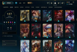 Bronze 3 com TODOS os Champs e 187 Skins ( ADC / SUP / MID ) - League of Legends LOL