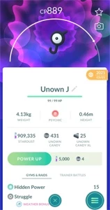 UNOWN Letra J - Vários Disponíveis - (Leia a Descrição) - Pokemon GO