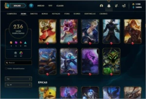 Conta platina 4 com TODOS os champs e 236 skins + LEVEL 744 - League of Legends LOL