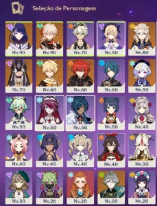 Ar51 Raiden,Kazuha,Cyno,Albedo,Diluc,Qiqi,Alhaitham,Falcão - Genshin Impact