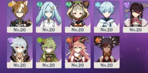 Ar51 Raiden,Kazuha,Cyno,Albedo,Diluc,Qiqi,Alhaitham,Falcão - Genshin Impact