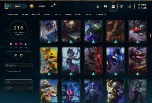 Unranked com TODOS os champs e 316 Skins + 1 Rara + 2800 RP - League of Legends LOL