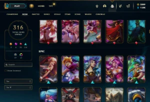 Unranked com TODOS os champs e 316 Skins + 1 Rara + 2800 RP - League of Legends LOL