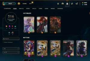 Unranked com TODOS os champs e 316 Skins + 1 Rara + 2800 RP - League of Legends LOL