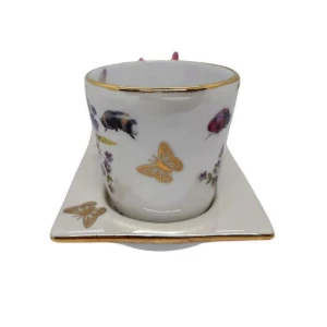 Xícara de Porcelana com Pires - Borboleta e Ouro - Artesanato e Personalizados