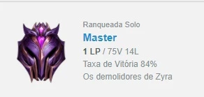 Conta LOL - Mestre, win rate alto de 84%, mmr alto - League of Legends
