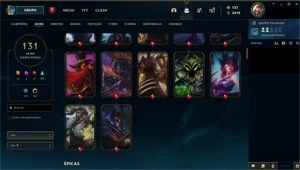 Conta LoL, platina 4, 118 skins, lvl 450. - League of Legends