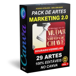 Pack Canva Marketing Digital Dourado e Vermelho Vol 1 - Serviços Digitais