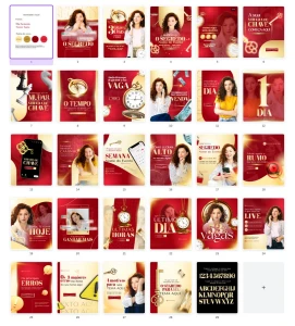 Pack Canva Marketing Digital Dourado e Vermelho Vol 1 - Serviços Digitais