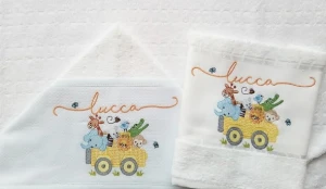 Kit Bebê com Toalha de Capuz sem Forro e Toalha de Boca - Artesanato e Personalizados