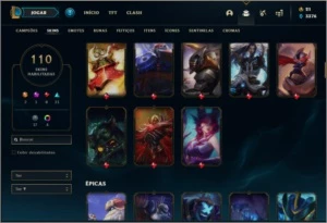 Conta platina 4 com 152 champs e 110 skins ( 5 vitoriosas ) - League of Legends LOL