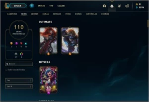Conta platina 4 com 152 champs e 110 skins ( 5 vitoriosas ) - League of Legends LOL