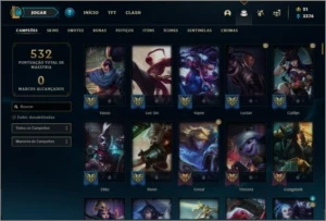Conta platina 4 com 152 champs e 110 skins ( 5 vitoriosas ) - League of Legends LOL