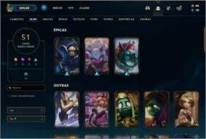 Conta unranked com 51 skins e 122 champs - League of Legends LOL