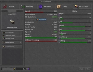 ED lvl 359 ml 100 / EK 171 / RP 135 - Calmera - Tibia