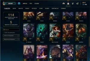 Conta ouro 1 com 54 Champs e 32 Skins + 3 Fragmentos - League of Legends LOL