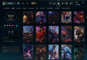 Prata 4 com TODOS os Champs e 269 Skins ( TOP / SUP / JG ) - League of Legends LOL