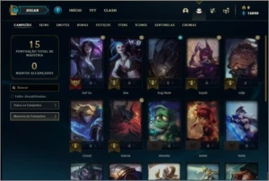 Conta platina 1 com 60% de win rate, 1 skin e 22 champs - League of Legends LOL