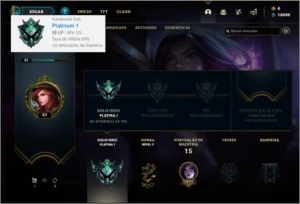 Conta platina 1 com 60% de win rate, 1 skin e 22 champs - League of Legends LOL